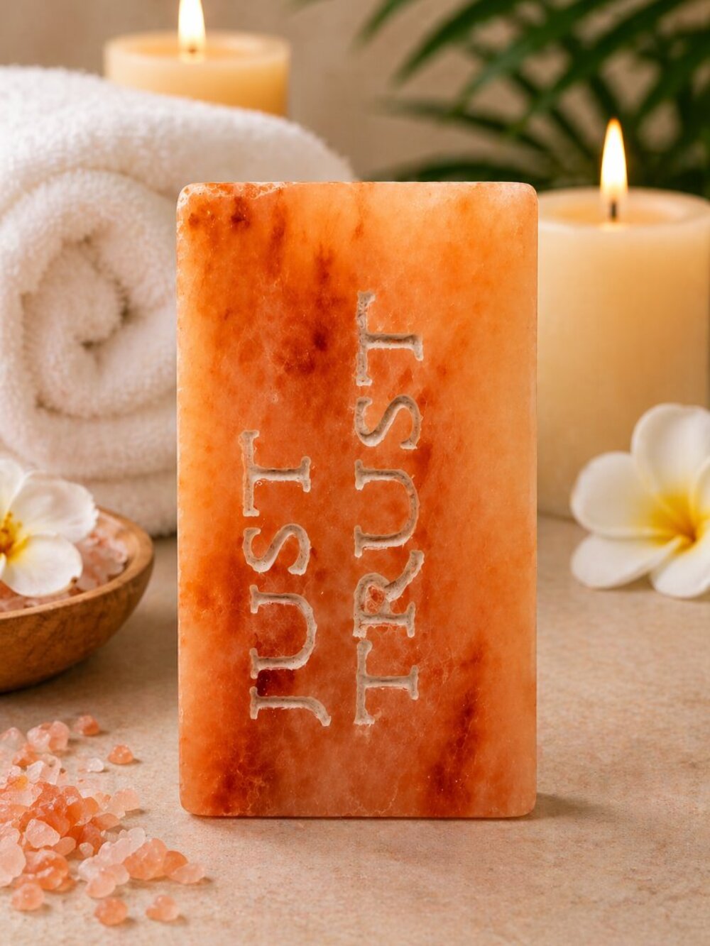 MindfulSalt Just Trust Engraved Natural Salt Tile Wellness Mindfulness Gift NWT